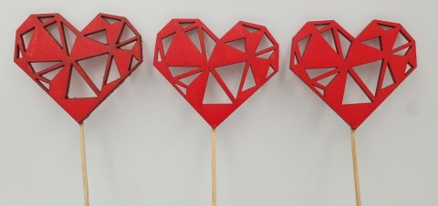 Serce na piku drewnianym diament czerwone 3szt.