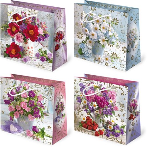 Torebki ozdobne 10szt. T-6L set 148 Kwiaty 16,5 x 15,5 x 7 cm