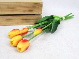 Bukiet pęczek TULIPAN gumowy wys. 46 cm, 5 łodyg (3 kwiaty 5 x 4 cm + pąki) POMARAŃCZOWO-CZERWONY MH-137C