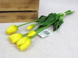 Bukiet pęczek TULIPAN gumowy wys. 46 cm, 5 łodyg (3 kwiaty 5 x 4 cm + pąki) ŻÓŁTY MH-137B