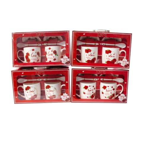 Kpl 2 kubków ceramicznych ze spodkami i łyżeczkami LOVE DIL-25K2-WAL0160