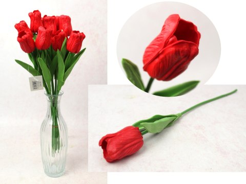 Kwiat TULIPAN piankowy wys. 40 cm (kwiat 5 x 4 cm) CZERWONY MZ-482A