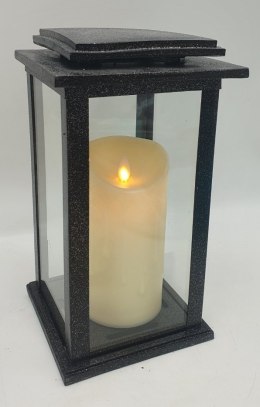 Lampion metalowo szklany KAPLICZKA CZARNY BROKAT