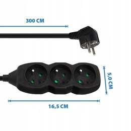 Listwa zasilająca 3 gniazda 3 metry czarna ELK204K
