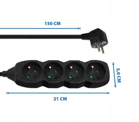 Listwa zasilająca przedłużacz sieciowy 4 gniazda 1,5m czarna ELK205K