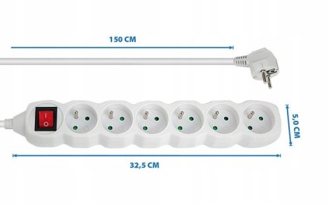 Przedłużacz sieciowy listwa zasilająca z włącznikiem 16A 1,5m 6 gniazd BIAŁA ELK217W