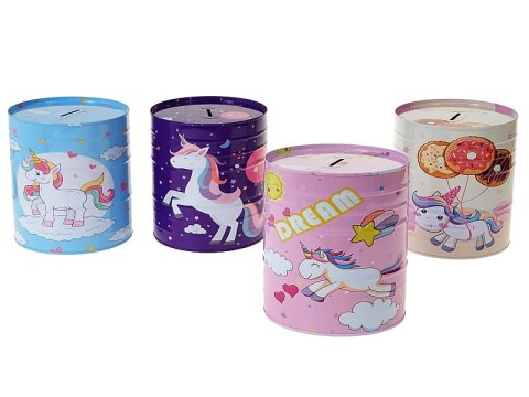 Skarbonka duża metalowa puszka 15 x 13,5cm wzór jednorożce