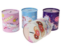 Skarbonka duża metalowa puszka 15 x 13,5cm wzór jednorożce