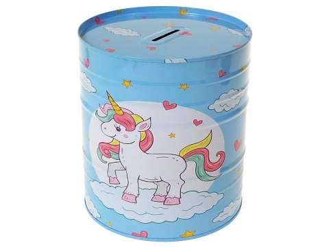 Skarbonka duża metalowa puszka 15 x 13,5cm wzór jednorożce