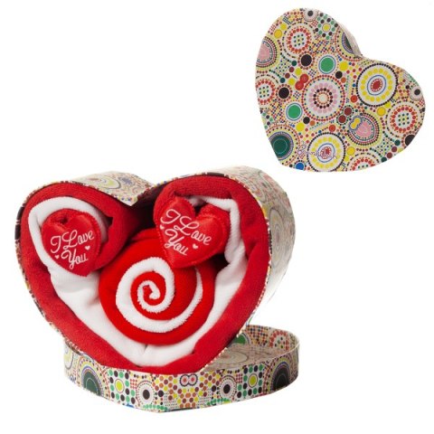 Zestaw 4 ręczników w pudełku w kształcie serca 30x70 cm, 30x30 cm, 2x 20x20 cm