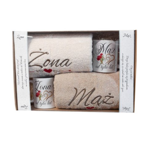 Zestaw prezentowy z wierszykami ŻONA MĄŻ OD TYLU LAT w ozdobnym opakowaniu