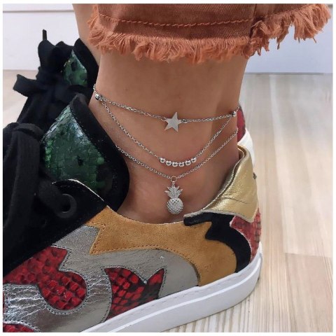 BRANSOLETKA NA NOGĘ KOSTKĘ ANANAS SREBRNA B210S