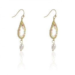 Kolczyki stal chirurgiczna złote wiszące z perłą sztyft KST1814