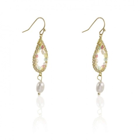 Kolczyki stal chirurgiczna złote wiszące z perłą sztyft KST1814