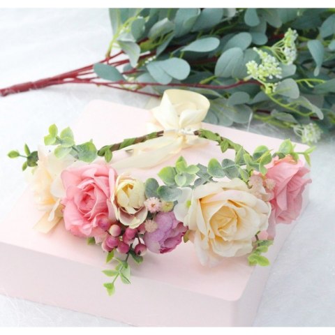 Wianek, opaska do włosów z kwiatów, delikatny wianuszek BOHO W92