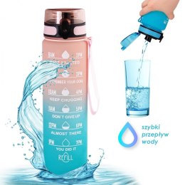 Butelka na wodę, bidon z miarką 1L OMBRE Róż z miętą BD14