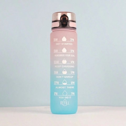 Butelka na wodę, bidon z miarką 1L OMBRE Róż z miętą BD14