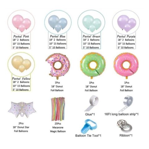 Zestaw Balonów pączki, donut 165szt BLN11