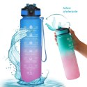 Butelka na wodę, bidon z miarką i słomką 1L OMBRE Niebieski z Fuksją BD18