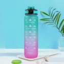 Butelka na wodę, bidon z miarką i słomką 1L OMBRE Zieleń z Różem BD19
