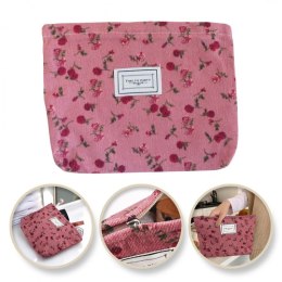 Kosmetyczka jednokomorowa różowa w czerwone kwiatuszki 25 x 5 x18 cm KS118