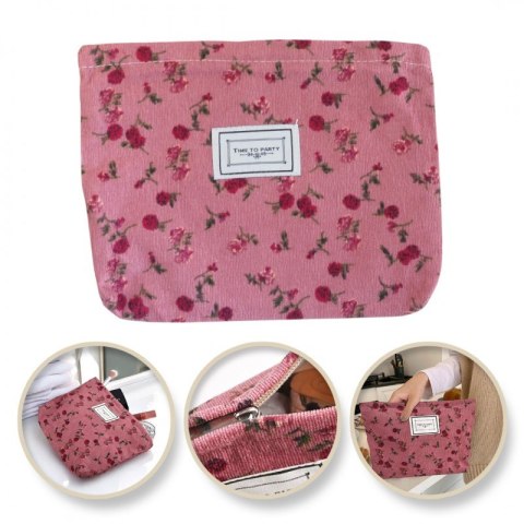 Kosmetyczka jednokomorowa różowa w czerwone kwiatuszki 25 x 5 x18 cm KS118
