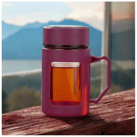 Kubek bidon ze szkła na Kawę Herbatę z uchwytem czerwony 500 ML CUP18CZE