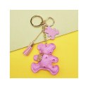 Brelok do kluczy skórzany MIŚ różowy, frędzle BRL356