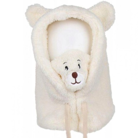 Czapka zimowa pluszowa z uszami misia + komin, 2 w 1 - kremowa CZ34WZ2