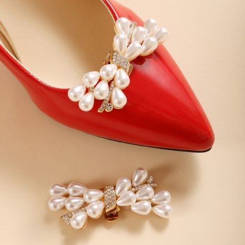 Klipsy do butów KOKARDKI z cyrkoniami i perełkami 2 szt. KDB52