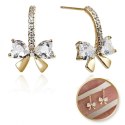 Kolczyki KOKARDKI ze stali szlachetnej pozłacanej 14k złotem, cyrkonie, sztyft srebro S925 KST3330