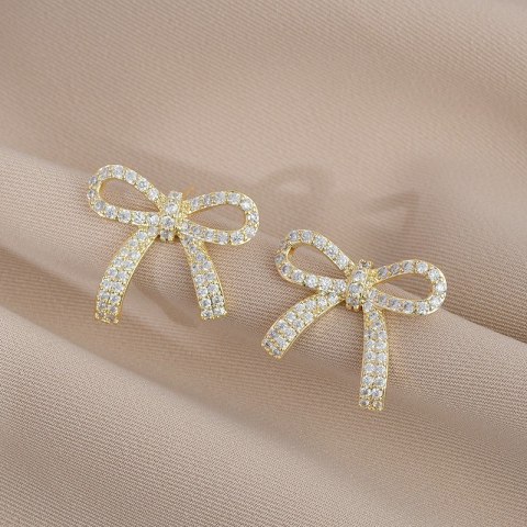 Kolczyki KOKARDKI ze stali szlachetnej pozłacanej 14k złotem z cyrkoniami, sztyft S925 KST3329