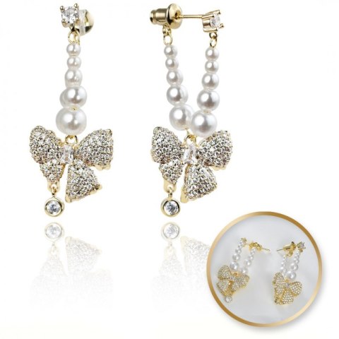 Kolczyki KOKARDY ze stali szlachetnej platerowane 14k złote, perły, sztyft S925 KST3342