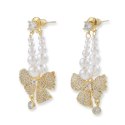 Kolczyki KOKARDY ze stali szlachetnej platerowane 14k złote, perły, sztyft S925 KST3342