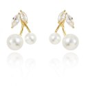 Kolczyki WISIENKI ze stali szlachetnej pozłacanej 14k złotem cyrkonie, sztyft srebro S925 perły KST3334