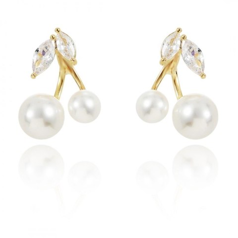 Kolczyki WISIENKI ze stali szlachetnej pozłacanej 14k złotem cyrkonie, sztyft srebro S925 perły KST3334