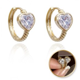 Kolczyki ze stali szlachetnej platerowane 14k złote, cyrkonie SERCA KST3339