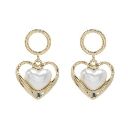 Kolczyki ze stali szlachetnej platerowane 14k złote, perły SERCA, sztyft srebro S925KST3341