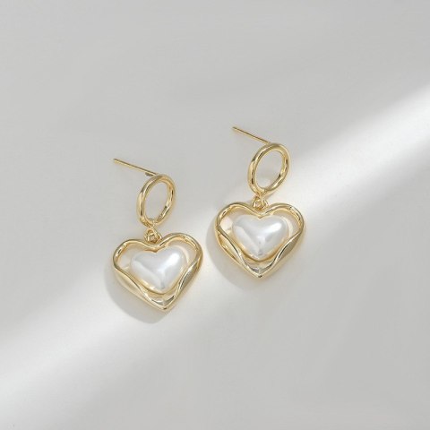 Kolczyki ze stali szlachetnej platerowane 14k złote, perły SERCA, sztyft srebro S925KST3341