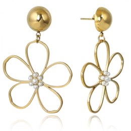 Kolczyki ze stali szlachetnej platerowane 14k złotem KWIATY cyrkonie KST3351