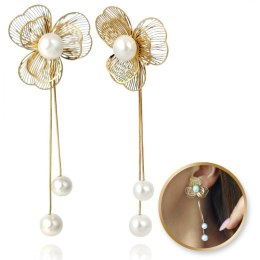 Kolczyki ze stali szlachetnej platerowane 14k złotem KWIATY perełki KST3361