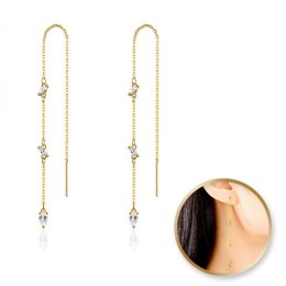 Kolczyki ze stali szlachetnej pozłacanej 14k złotem, cyrkonie, wiszące KST2852