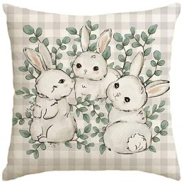 Lniana poszewka na poduszkę 45 x 45 cm motyw wiosenny KRÓLICZKI POD226