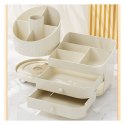 Organizer na pędzle, kosmetyki, obrotowy z szufladkami, kremowy 31 x 14,5 x 11,6 cm CB66