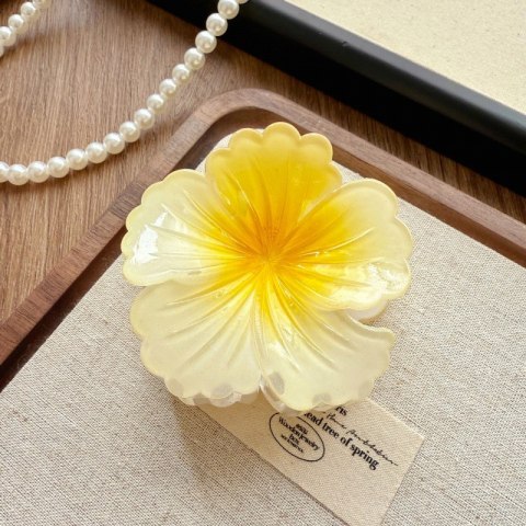 Spinka do włosów klamra XL kwiat HIBISKUS OMBRE żółta 7,5 x 7,5cm SP385