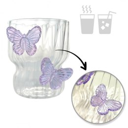 Szklanka ryflowana, z falowanymi ściankami, MOTYLKI fiolet 260 ml 1szt SZK162