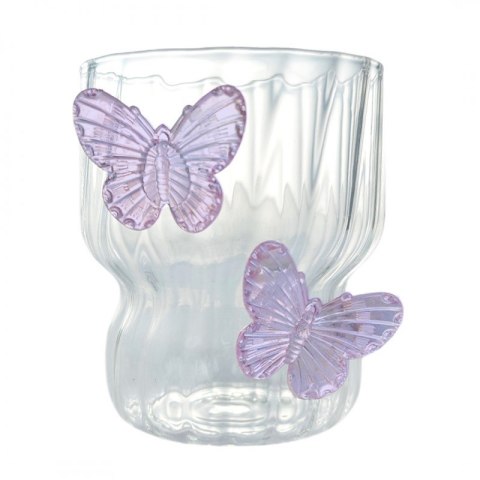 Szklanka ryflowana, z falowanymi ściankami, MOTYLKI fiolet 260 ml 1szt SZK162