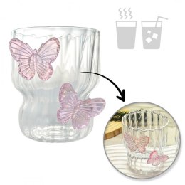 Szklanka ryflowana, z falowanymi ściankami, MOTYLKI róż 260 ml 1szt SZK161
