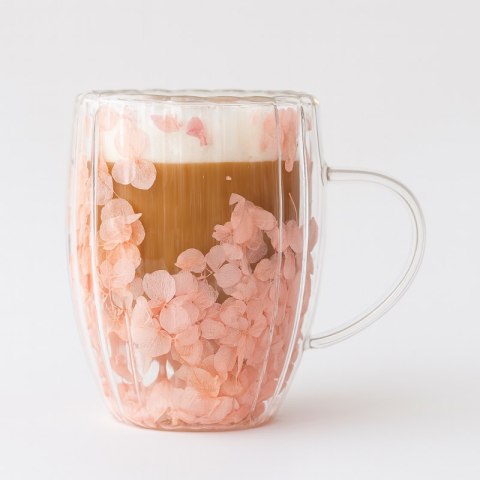 Szklanka termiczna ryflowana z kwiatami w środku, gipsówka róż 300 ml 1szt SZK157