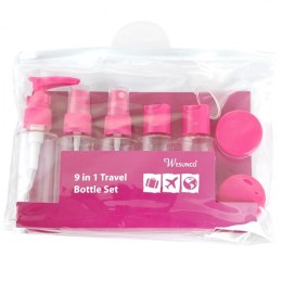 Zestaw pojemniczków i akcesoriów podróżnych 9w1 fuksja KS136F